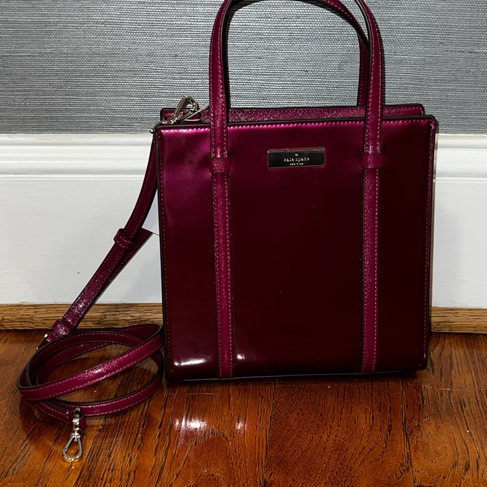 NWT Kate Spade Kenzie Small Tote Metallic Dark Raspberry Patent Crossbody Bag